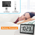 Wall Clock Atomic with Indoor Outdoor Temperature Battery Powered, Easy Reading with 10.5 Inch Large LCD Display, 330FT Range Table Wall Clock with DST, 12/24 Hour for Living Room Kitchen (Black)