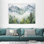 HZOHNAGO Mountain Tapestry Misty Green Forest Mountain Pattern Printed Wall Tapestry Wall Hanging for Bedroom Living Room Dorm 40" W x 30" H