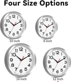 Wall Clock Silent Non-Ticking Modern Clock Battery Operated 12 Inch Small Classic Analog Decorative for Kitchen, Bathroom, Office, Bedroom, Home(Silver)