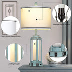 Table Lamp for Living Room, Vintage Rustic Industrial Farmhouse Lamps with USB A+C Charging Ports & AC Outlet, Beside Nightstand Metal Lamp with LED Night Light & Fabric Shade for Bedrooms