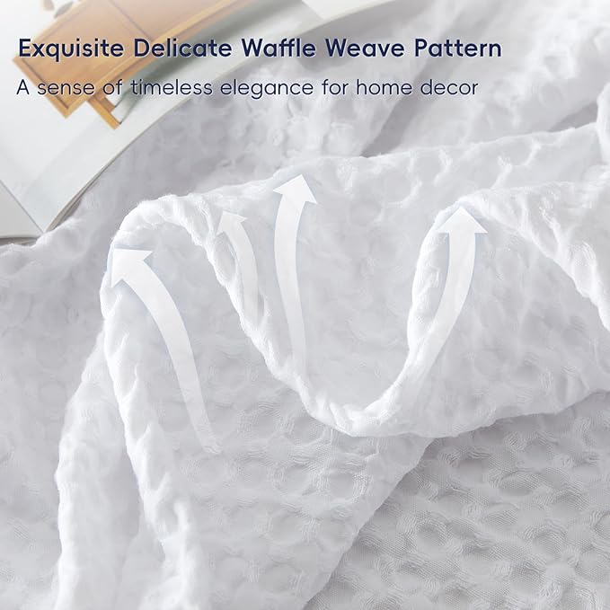 PHF Ultra Soft Waffle Weave Blanket Queen Size 90"x 90"- Washed Lightweight Breathable Cozy Woven Blanket for Bed - Aesthetic Decor for Couch Bedding Sofa Home Car - White
