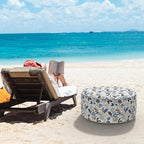 LVTXIII Indoor/Outdoor Inflatable Ottoman, D31 x H14 Inch Large Round Ottoman, All Weather Foot Rest Stool, Portable Footrest for Patio, Garden, Camping and Home - Breeze Leaves Beige