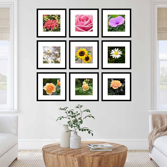 12 Pack 12x12 Picture Frame with 8x8 Mat, Display 8x8 with Mat or 12x12 Without Mat, 12 by 12 Frames Bulk Set of 12 Collage Gallery Wall Decor Photo Frames Set for Wall, Black