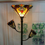 Bieye L10839 Baroque Tiffany Style Stained Glass Torchiere Floor Lamp with Sidelights for Reading, 70-inches Tall (Baroque, Brown)