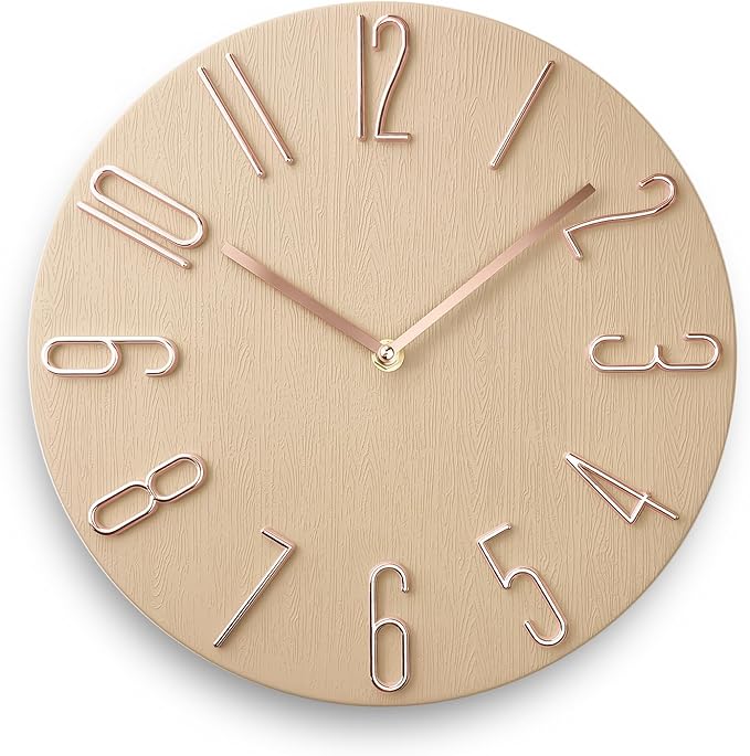 Wall Clock, Silent Clock, Wall Clocks Battery Operated， 12 inch Modern Wall Clock, Suitable for Offices, Living Rooms, Kitchens, Homes, Schools (Beige Without Second Hand)