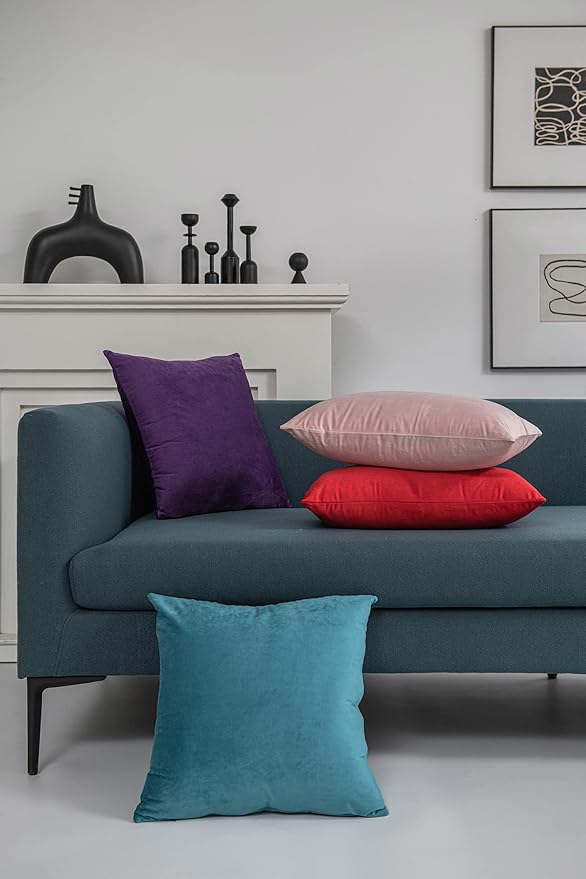 26x26 Euro Pillow Covers : 2 Pack Cozy Soft Velvet Oversized Couch Pillow Shams, Square Throw Pillow Cases for Living Room Sofa, Purple