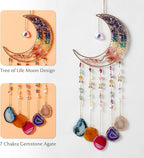 Agate Gemstone Dream Catcher 7 Chakra Tree of Life Dream Catcher with Rainbow Crystal Stones Handmade Dreamcatcher Wall Decor for Adults Boys Girls,Bedroom,Wedding,Garden,Bless Gift(Rainbow Moon)
