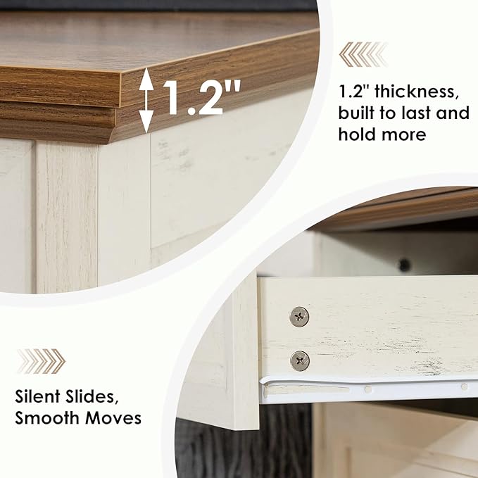 HOMMPA 24'' Farmhouse Nightstand with Charging Station, Bedside Tables with Storage, Side Table with USB Port, 3 Drawers End Table Dresser, Wood Night Stand for Bedroom, Living Room, Rustic White