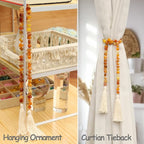 Agate Stone Hand Knotted Garland Modern Farmhouse Rustic Table Home Decor, 30inch Meditation Accessories with Tassel, Prayer Healing Beads Boho Wall Shelf Hanging Decoration (Orange)