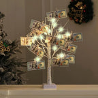 Money Tree Gift Card Holder 24 LED Birch Tree Lamp Battery/USB Powered Light Up White Trees Gift Card Holder with 22 Clear Clips for Photo Birthday Fall Thanksgiving Halloween Christmas