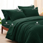 CozyLux King Size Comforter Set Emerald Green Seersucker 7 Pieces Bed in a Bag King Comforter Set with Sheets, Luxury Soft Bedding Set with Down Alternative Comforter, Sheets, Pillowcases & Shams