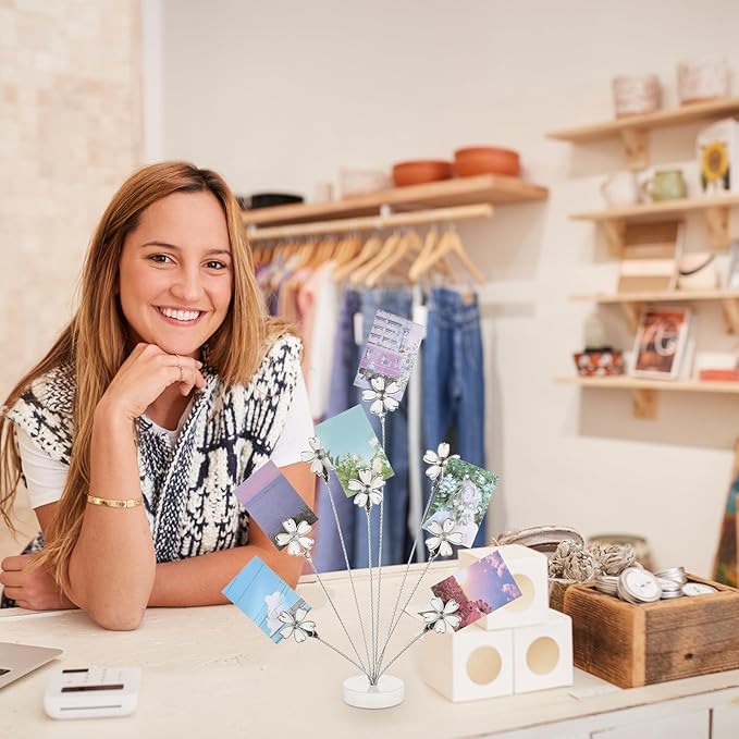 Tandefio Photo Tree Holder Clip, 8 Branch Money Family Tree Gift Card Holder with Clips Picture Frame Stand for Memo Paper Note Wedding Photo Display Office Decor(White)