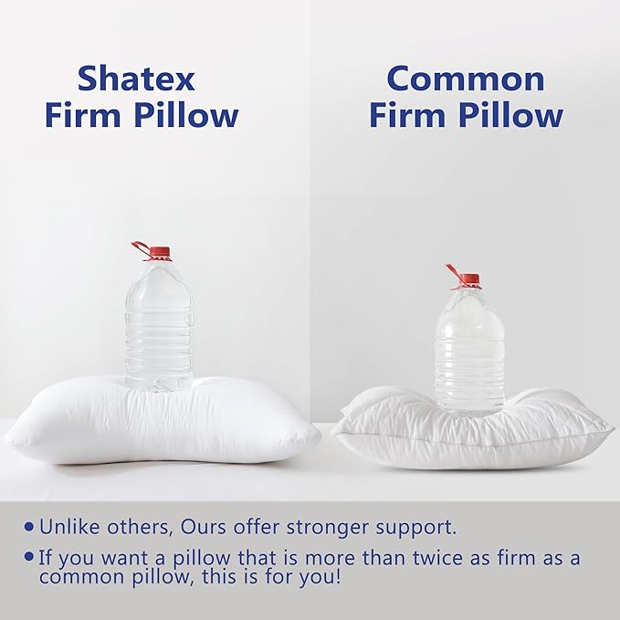 Shatex Curved Extra Firm Pillow Queen Size 28 x 20 inch, Bed Pillow with Adjustable Insert Provides Stronger Support - for Back, Stomach & Side Sleepers.