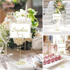 16pcs Place Card Holders, 8.75 Inches Tall Table Number Holders, Gold Picture Holder for Tables with Heart Shaped Clip for Wedding, Photos, Food Signs, Memo Notes, Restaurant, Birthday