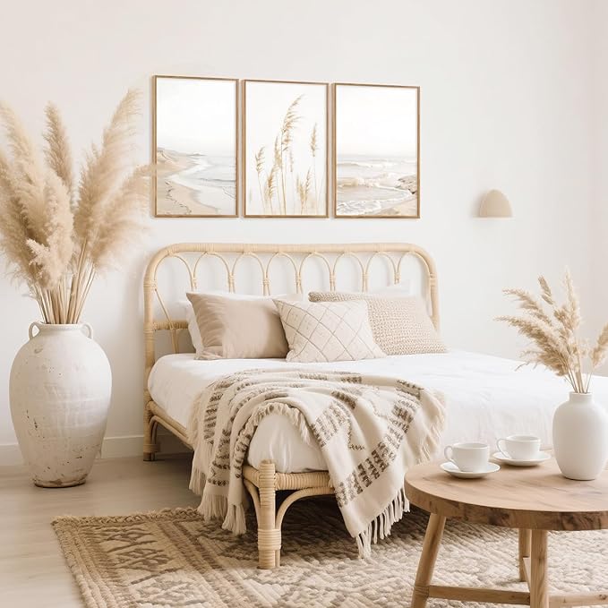 HPNIUB Modern Beach Artwork Seascape Wall Art, Seaside Framed Painting Reed Pathway Picture, Minimalist Neutral Coastal Landscape Wall Decor for Living Room,Bathroom -24'' x36'' x3