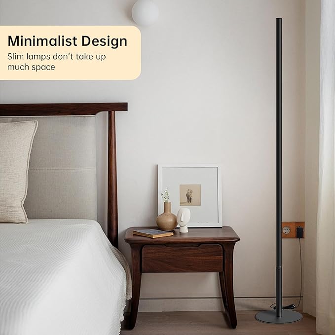 Marlrin Minimalist Corner Floor Lamp 2700K-6500K Dimmable with Remote Control 57.8" Height Metal Slim Ambient Standing LED Light Modern Design Decorative Lamp for Living Room Bedroom (Black)
