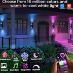 rosykite RF Remote Control RGB Colour Changing Lighting LED Double Up and Down Outdoor Wall Light,White Temperature 2700k- 6500k RGB+CCT Exterior Wall Lighting (2 Pack)