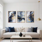 Celestdeco Blue Abstract Framed Canvas Wall Art Set, Blue Golden Aesthetic Wall Decor, Navy Blue Gold Wall Painting, Neutral Modern Art Print for Living Room, Bedroom, Dining Room, Office 24"x36"x3