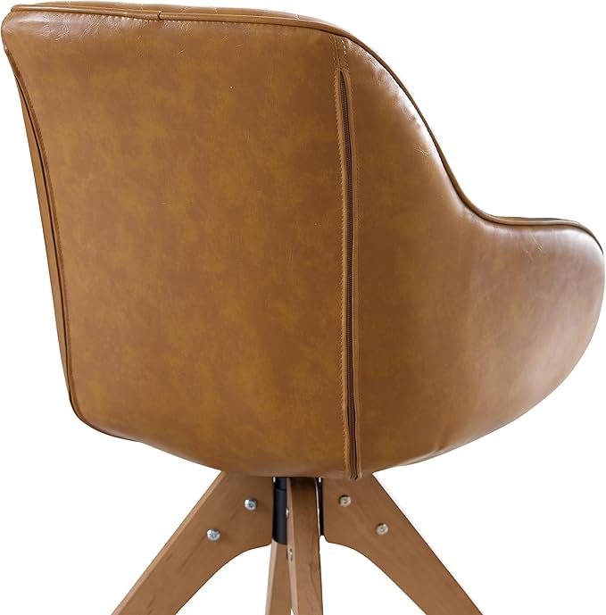 Art Leon Mid Century Modern Swivel Accent Chair with Arms, Beech Wood Legs Leather Upholstered Computer Desk Chair for Small Spaces Home Office Living Room Bedroom, Claybank
