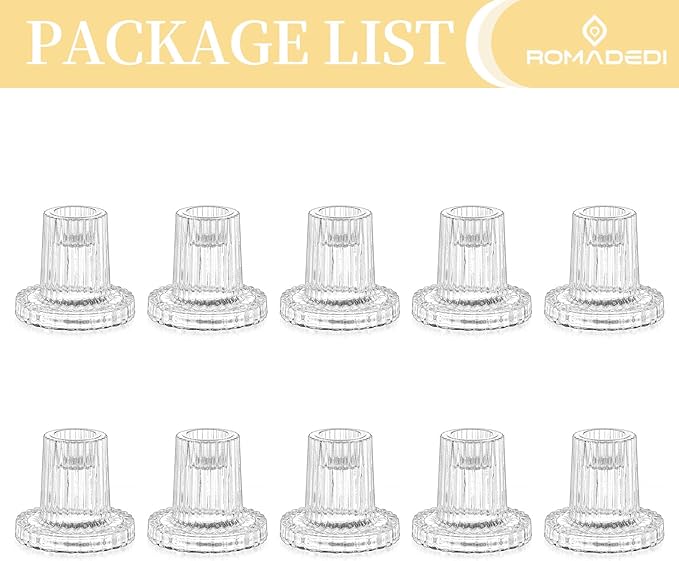 Romadedi Glass Candle Holder for Candlestick - 10Pcs Clear Tapered Wedding Decor Table Centrepiece for Candle Sticks Christmas Party Living Room Dinner Advent Decoration