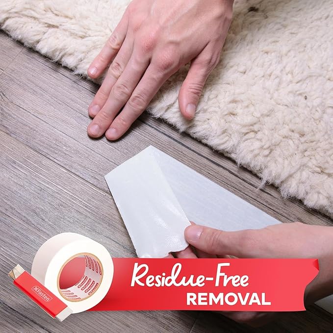 XFasten Double Sided Carpet Tape for Area Rugs 2 Inch x 30 Yards w/Mini Cutter, Residue-Free Carpet Tiles Tape, Heavy-Duty Rug Pad Gripper for Hardwood, Vinyl Flooring Underlayments, Laminate