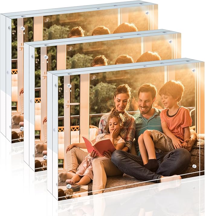Egofine 8x10 Acrylic Frames 3 Pack, 20mm Thicker Frameless Clear Picture Frames, Double Sided Magnetic Picture Frames, Free Standing Desktop Display