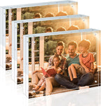 Egofine 8x10 Acrylic Frames 3 Pack, 20mm Thicker Frameless Clear Picture Frames, Double Sided Magnetic Picture Frames, Free Standing Desktop Display