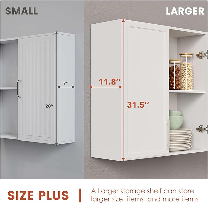 FIMELLO 60" Laundry Room Wall Cabinets with Adjustable Shelf, Large Wall Storage Cabinet, White Wall Cabinet with Doors, Upper Kitchen Cabinet, Cabinets for Laundry, Bathroom, Kitchen -White