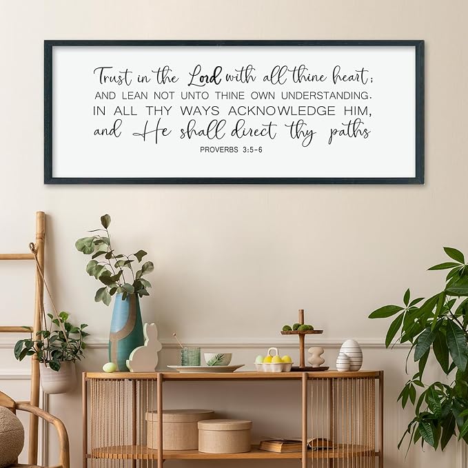 LuZhiQiang Trust in the Lord With All Thine Heart Wall Art Decor 40"×15" Proverbs 3:5-6 Sign Bible Verse Christian Scripture Large Wooden Framed Wall Hanging (Black)