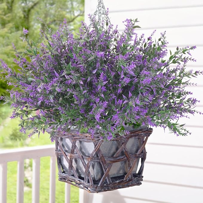 Krissing 80 Bundles Outdoor Lavender Flowers UV Resistant Artificial Flowers for Outdoor Fake Lavender Plastic Purple Plants for Outside Garden Patio Planters Window Box Porch Summer Decor (Purple)