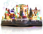 Vigdur Christmas Village Houses - Lighted Xmas Carousel & Rotating Train and 8 Xmas Songs, Christmas Animation Village Indoor Holiday Tabletop Decorations for Home Tabletop Gift