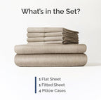 King Sheets Set 6 Piece - Includes 4 Pillowcases - Bed Sheets King Size - Soft Hotel Luxury Bedding - Cooling, Comfy & Breathable - 1 Flat & 1 Fitted & 4 Pillowcases w/ Deep Pockets - Heathered Beige