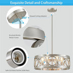 XINGQI 6-Light Modern Farmhouse Chandelier Brushed Nickel, 21.7'' Drum Ceiling Light Fixture for Living Dining Room Over Table with Round Metal Shade Pendant Lighting