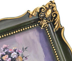 8x10 Vintage Picture Frame with Embossed Flower Design, Green Ornate Frame for 8x10 or 5x7 Pictures with White Mat, Hand-Crafted Resin Antique Frames for Tabletop & Wall Hanging, Home Decor (Green )