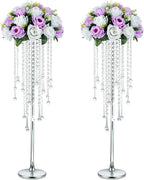 NUPTIO Silver Vase Wedding Centerpieces: 2 Pcs 29.5in Tall Crystal Flower Stand for Tables Elegant Metal Flowers Arrangement Vases for Weddings Birthday Party Anniversary Reception Home Decorations