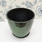 FixtureDisplays® Garden Green Plastic Round 11.8 Inches Diameter 11.8 Inches Tall Planter Resin Glazed Faux Ceramic Flower Pots Drainage Hole with Saucer Decorative Pot 15675-NF