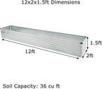 12x2x1.5ft Galvanized Raised Garden Bed,Outdoor Planter Box Metal Patio Kit Planting Bed for Vegetables Flowers Herb,Silver