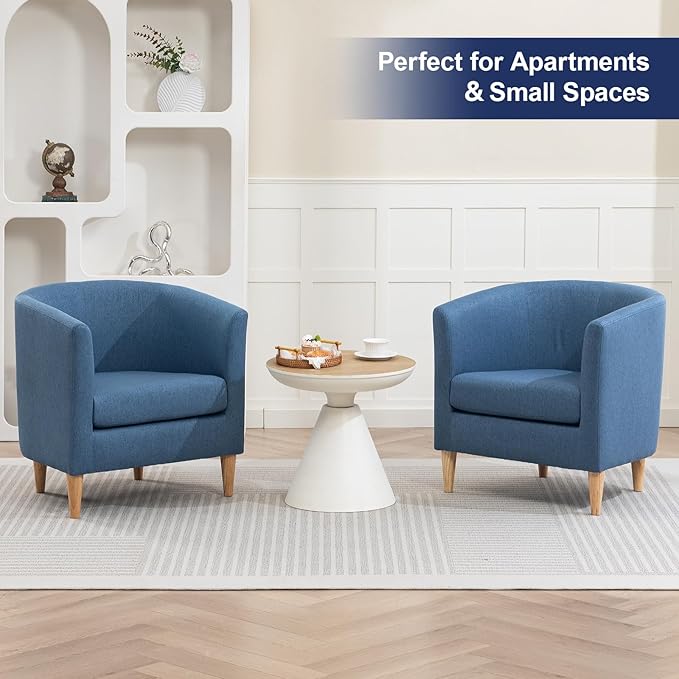 Accent Barrel Chair, Modern Comfy Living Room Chairs with Armrest Small Reading Chair with Cozy Soft Padded for Bedroom Reception Room Cafe,Blue