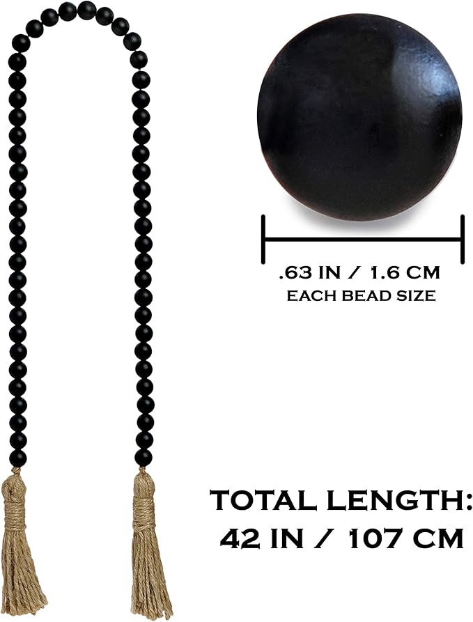 Boho Wood Decorative Beads & Tassel Garland Black