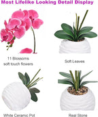 Artificial Potted Orchid Faux Phalaenopsis Silk Flowers Bonsai Realistic Arrangement in Ceramic Vase for Home Decoration Table Centerpiece, Rose Red