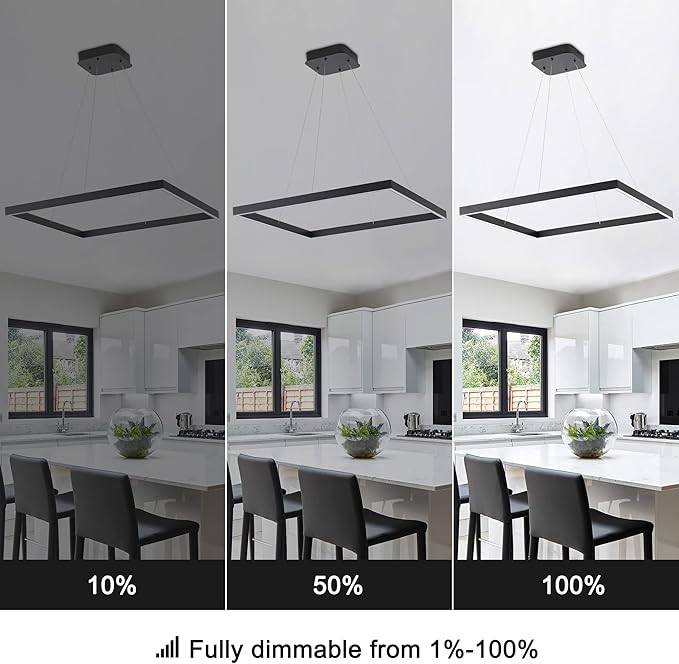 Black Modern Square Chandelier, Square Ceiling Light Fixture, Contemporary Chandelier Pendant Light for Kitchen Island, Dining Room, Bedroom