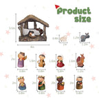 Nativity Christmas Village 3.5 Inch 12 PCS Nativity Scene Collectible Bulidings Christmas Village Scene Vintage Xmas Holiday Decorations Displays for Indoor Room Desktop Decor