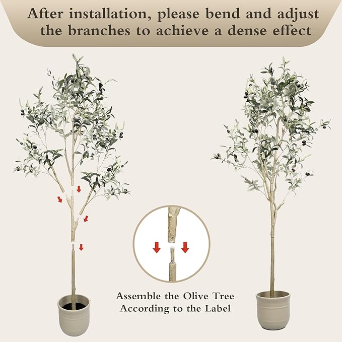 Artificial Olive Tree 6 ft Natural Olive Branches and Realistic Leaves for Modern Home Office Living Room Floor Decor 71 Inch