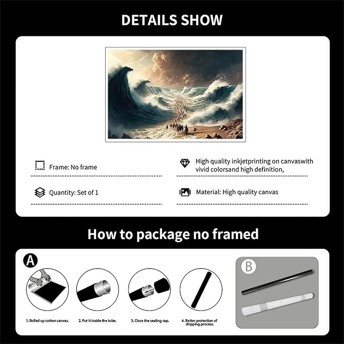 XWNLTEPK Moses Parted Red Sea Figures Jesus Bible Art Modern Poster Jesus Print Art Bible Home Decor Boho Wall Christian Canvas Art Poster