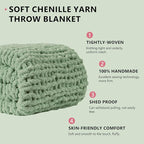 L'AGRATY Chunky Knit Blanket Throw: 72''x84'' Chenille Chunky Knitted Throw Blanket for Bed Couch - Handmade Thick Big Cable Knit Blanket - Large Chunky Crochet Blanket for Home Decor(Sage Green)