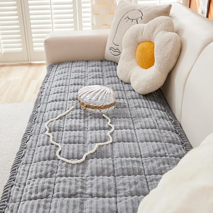 Couch Cover for Dogs Washable, Fuzzy Pet Couch Covers for 3 Cushion Sofa Pet Friendly, Non Slip Sofa Cover (Light Gray, 27.6" x 59"/70 x 150cm)