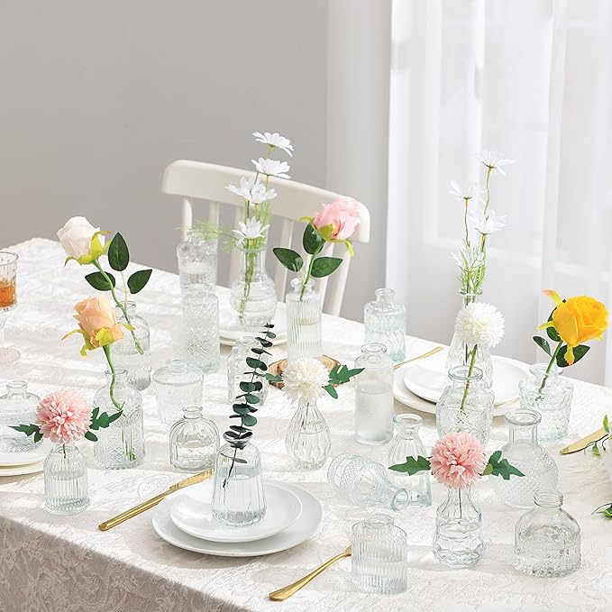 Bud Vases in Bulk 24, Small Vase for Flowers, Glass Vase for Centerpieces, Small Flower Vases for Centerpieces, Mini Vases, Vintage Vase, Clear Bud Vases for Wedding Table Decor