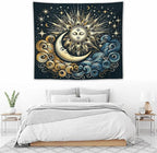 HZOHNAGO Sun Moon Tapestry Boho Golden Stars Pattern Printed Wall Tapestry Wall Hanging for Bedroom Living Room Dorm 60" W x 50" H