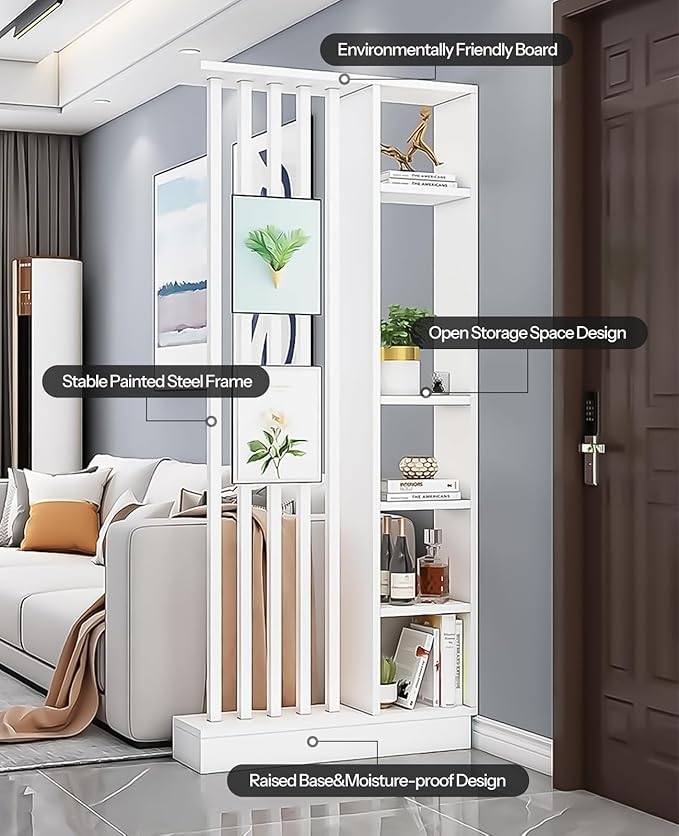Wall Room Divider, Storage Cabinet Storage Display with Shelves, Modern Freestanding Wood Room Divider Screen, Wall Privacy Screens for Home Decorative (White,35.4" L x 9.5" W x 79.5" H)