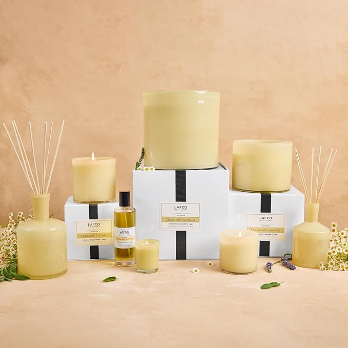 LAFCO New York 3-Wick Candle, Chamomile Lavender - 30 oz - 120-Hour Burn Time - Reusable, Hand Blown Glass Vessel - Made in The USA